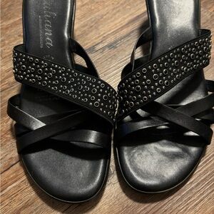 Black Studded Leather Sandals with Straps